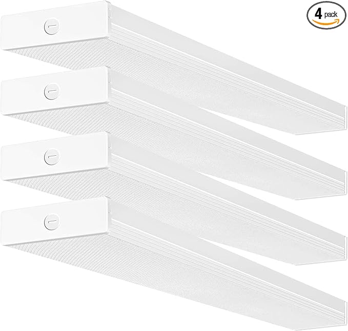 hykolity 4 Pack 4FT LED Wraparound Light 40W 4 Foot LED Shop Lights for Garage, [2-lamp 32W Fluorescent Equiv.] 4400lm 4000K Wrap Light, Flushmount Office Ceiling Light Fixture ETL Listed