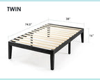 Mellow Naturalista Classic 16 Inch Solid Wood Platform Bed with Wooden Slats, Black, Twin