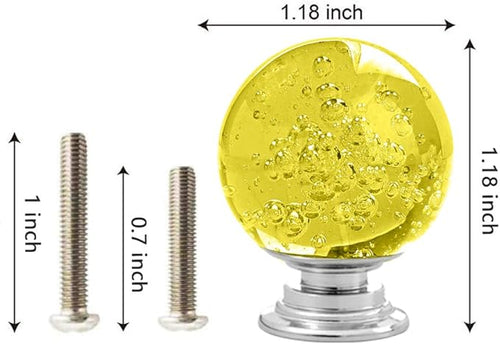 12 Pcs 30mm Round Shape Bubble Crystal Glass Cabinet Knobs with Screws Drawer Knob Pull Handle Used for Kitchen, Dresser, Door, Cupboard (Yellow)