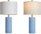 27" Blue Ceramic Lamps Set of 2, Coastal Ceramic Table Lamps for Living Room with Rotary Switch, Classic Bedside Lamp for Nightstand, Tall Lamps for Bedroom Side End Table Home Decor