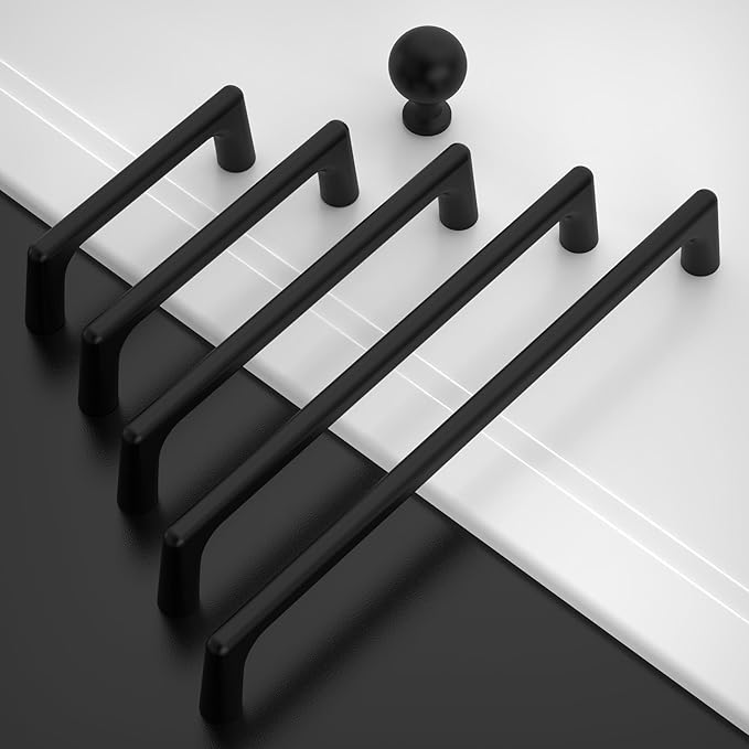 Amerdeco 10 Pack Matte Black Cabinet Pulls 3 Inch(76MM) Hole Centers Kitchen Cabinet Handles Hardware Kitchen Handles for Cabinets Cupboard Handles Drawer Pulls ZH0041
