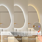 QDSSDECO Irregular LED Bathroom Mirror with Lights,Asymmetrical Led Bathroom Vanity Mirror for Wall with Front and Backlit, Anti Fog, 3 Colors and Dimmable Light, 22" x 28"