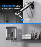Gospire Heated Shower Mirror Fogless for Shaving with Light, 5000mAh Rechargeable Battery, Detachable Suction Cup and Razor Holder for Wall, NO-Drilling, Removable, Waterproof for Bathroom - Black