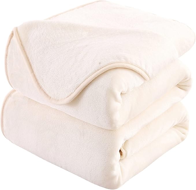 HOZY Soft Blanket Queen Size Fleece Warm Fuzzy Throw Blankets for The Bed Sofa Lightweight 350GSM Ivory 90"*90"