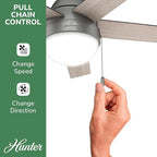 Hunter 46 inch Indoor Ceiling Fan with LED Light - Ceiling Fan with Pull Chain, For Bedroom, Living Room, or Kitchen, Low Profile Mount, No Remote, 5 Blades - Anslee 59270, Matte Silver