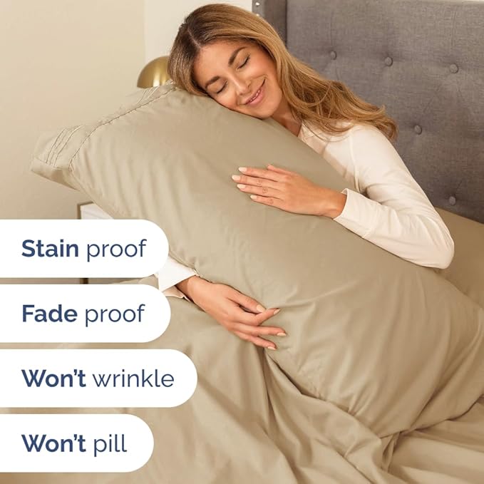 Full Size 4 Piece Sheet Set - Comfy Breathable & Cooling Bed Sheets Set - Hotel Luxury Bedding for Women, Men, Kids, Teens, Boys & Girls - Deep Pockets, Ultra-Soft and Wrinkle Free - Oeko-Tex - Beige
