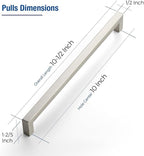 JOY DECOR 4 Pack Cabinet Handles, Brushed Nickel Cabinet Pulls, 10 Inch Kitchen Closet Handles Square Drawer Pulls Stainless Steel Drawer Hardware, 256mm Hole Centers