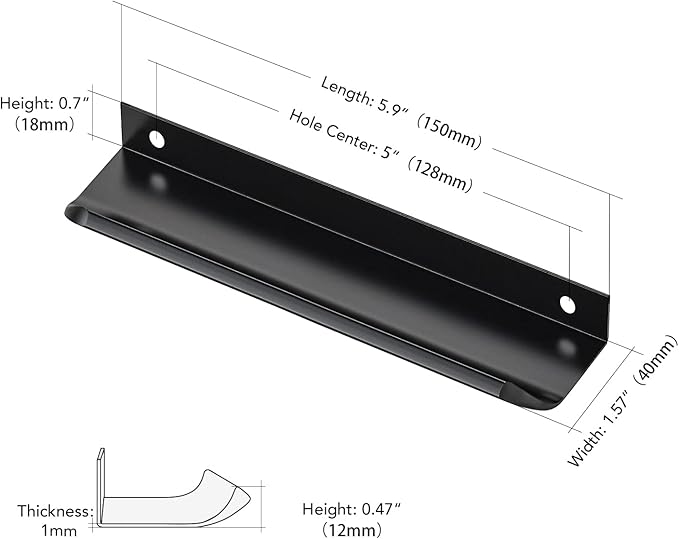 Ravinte Hardware 8 Pack Black Cabinet Handles, 5.9 Inch (150mm) Finger Edge Pulls, 5 Inch Hole Center, Finger Pulls for Cabinets