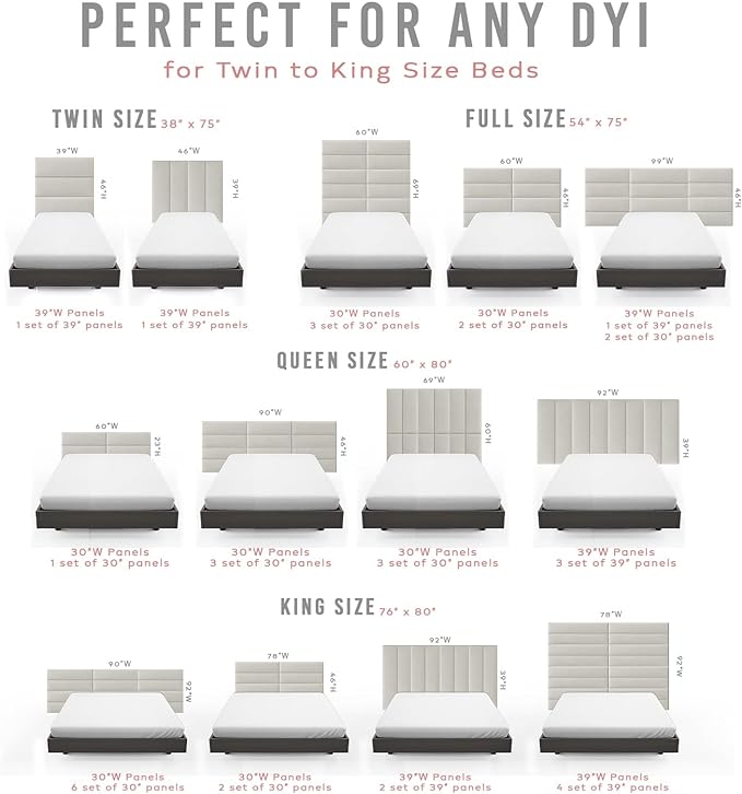 Vänt Upholstered Wall Panels - Queen/Full Size Wall Mounted Headboards - Weave Moondust Grey - Set of 4 Panels (Each Individual Panel 30"x11.5")