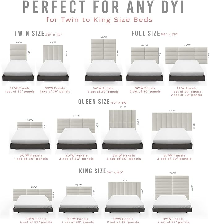 Vänt Upholstered Wall Panels - Queen/Full Size Wall Mounted Velvet Headboards - Velvet Ivory - Set of 4 Panels (Each Individual Panel 30"x11.5")