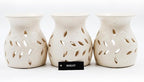 Hosley Elegant Ceramic Oil Warmers with Leaf Pattern and Speckle Design 4.5 Inches High Tealight Compatible for Aromatherapy and Home Decor Set of 3