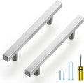 Ravinte Brushed Nickel Cabinet Handles 5 Pack 4 inch Satin Nickel Square Cabinet Pulls Silver Hardware for Kitchen Cabinets 6 inch Overall Length Stainless Steel Drawer Pulls