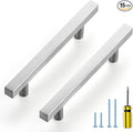 Ravinte Brushed Nickel Cabinet Handles 15 Pack 4 inch Satin Nickel Square Cabinet Pulls Silver Hardware for Kitchen Cabinets 6 inch Overall Length Stainless Steel Drawer Pulls