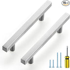 Ravinte Brushed Nickel Cabinet Handles 15 Pack 4 inch Satin Nickel Square Cabinet Pulls Silver Hardware for Kitchen Cabinets 6 inch Overall Length Stainless Steel Drawer Pulls