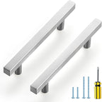 Ravinte Brushed Nickel Cabinet Handles 25 Pack 4 inch Satin Nickel Square Cabinet Pulls Silver Hardware for Kitchen 6 inch Overall Length Stainless Steel Drawer Pulls
