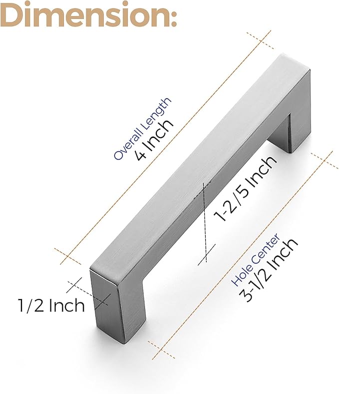 Ravinte 10 Pack 3-1/2 Inch Kitchen Square Cabinet Handles Satin Nickel Pulls Brushed Nickel Kitchen Cabinet Hardware Handles for Cupboard Drawer Pulls