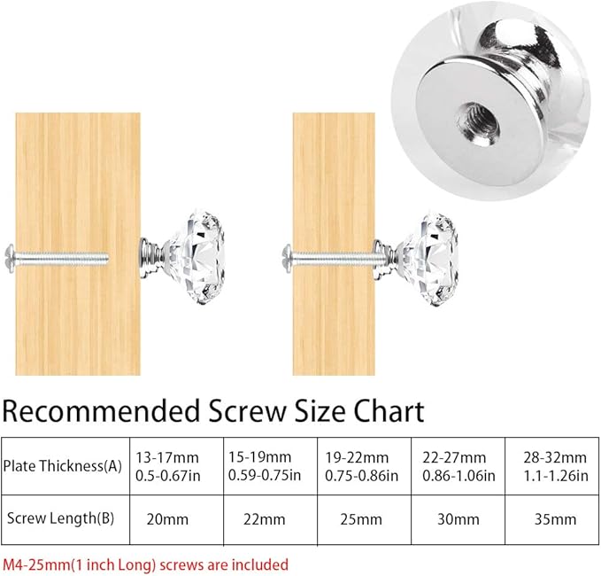 [12 PCS] 30mm Crystal Clear Glass Cabinet Drawer Pulls, Attom Tech Diamond Shape Cupboard Knobs with Screws for Kitchen, Dresser, Cupboard, Bathroom, Wardrobe (1.2 inch / 30 mm)