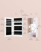 SONGMICS Mirror Jewelry Cabinet Armoire with Built-in LED Lights, Wall or Door Mounted Jewelry Storage Organizer, 3.8 x 14.6 x 26.4 Inches Hanging Mirror Cabinet, Gift Idea, White UJJC050W01