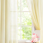 Treatmentex Pom Pom Yellow Sheer Curtains for Girl's Room 63" Linen Texture Voile Draperies for Bedroom 52" w 2 Pack