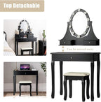 Giantex Vanity Set with Lighted Mirror, Makeup Table with 10 Rose Light, Modern Dressing Desk with Cushioned Stool, 3 Drawers and 360° Rotating Mirror for Bedroom, Vanity Table with Stool (Black)