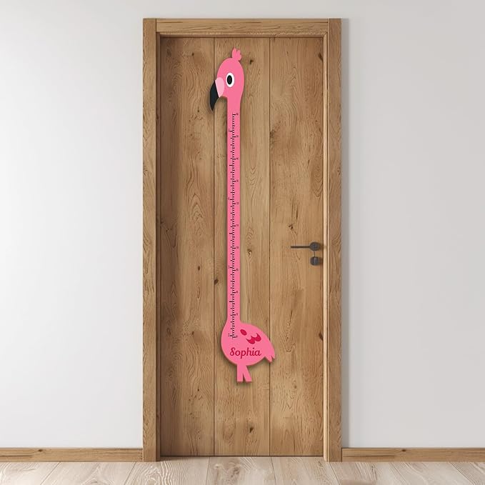 Personalized Growth Chart for Wall, Wooden Height Chart for Kids, Cute Height Measurement for Child/Girls/Boys, Baby and Toddler's Playroom/Kid's Room/Nursery Decor, Flamingo
