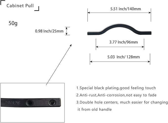 Goo-Ki Modern Handle,Minimalist Cabinet Pull,Matt Black Drawer Handle Wardrobe Cabinet Door Handle, 3.8''/5'' Double Hole Centers,6 Packed