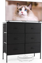 Sweetcrispy Dresser for Bedroom with 6 Storage Drawers, Fabric Storage Tower Organizer, Chest of Drawers with Metal Frame Wooden Top for Closet, Living Room, Entryway, Black