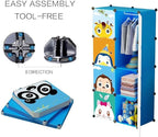 MAGINELS Children Wardrobe Kid Dresser Cute Baby Portable Closet Bedroom Armoire Clothes Hanging Storage Rack Cube Organizer(Blue, 6 Cube & 1 Rod)