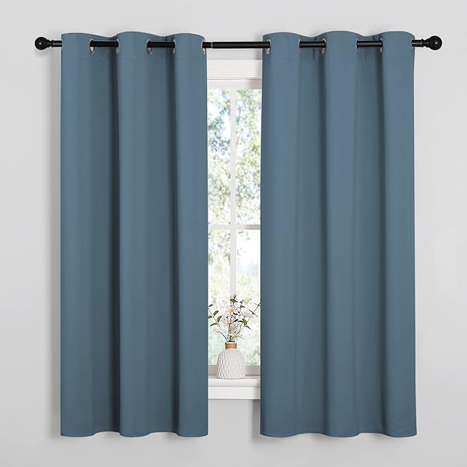 NICETOWN Smoky Blue Blackout Curtains 40 inches Length for Kitchen, 2 Panels, 29" Wide, Thermal Insulated Decoration Drapes for Small Window