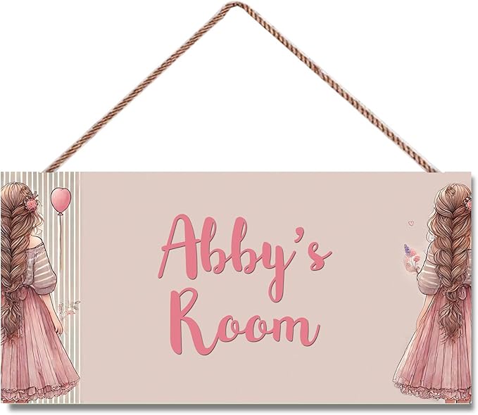 Personalized Girl Signs for Kids Room Bedroom Door Hanging Wooden Signs Custom Baby Name Flower Door Hanger Baby Nursery Room Customized Girls Room Décor