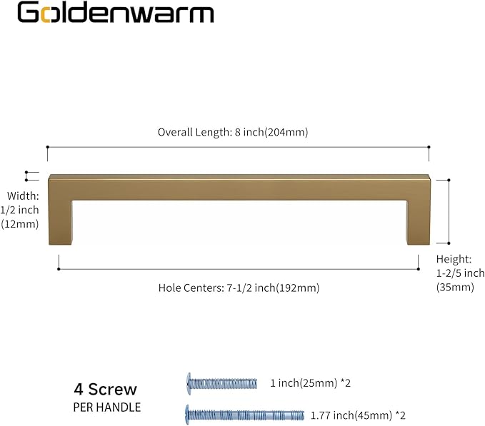 goldenwarm 10 Pack Champagne Bronze Cabinet Pulls Bronze Cabinet Pulls 7-1/2in Champagne Drawer Handles Brushed Gold Drawer Handles Square Kitchen Dresser Hardware for Dresser Bedroom