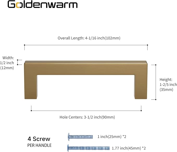 goldenwarm 20 Pack Champagne Gold Cabinet Pulls 3-1/2 Inch Gold Cabinet Handles Champagne Bronze Drawer Pulls Brushed Bronze Drawer Handles Kitchen Dresser Hardware