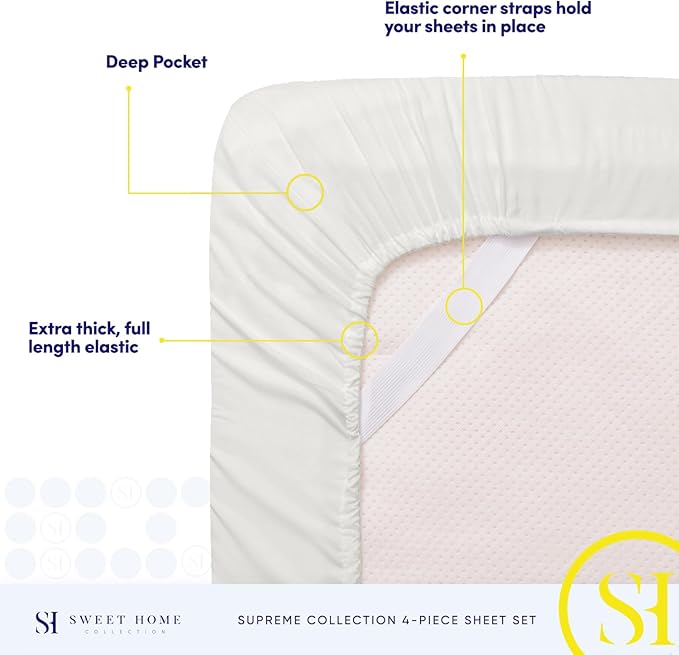 California King Sheet Sets - Breathable Luxury Sheets with Full Elastic & Secure Corner Straps Built In - 1800 Supreme Collection Deep Pocket Bedding, Sheet Set, EXTRA DEEP pocket - Cal King, Ivory