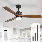 Sofucor Ceiling Fans With Lights, 60 Inch Solid Wood Ceiling Fan With Light and Remote, Indoor/Outdoor Ceiling Fans with Light, Reversible DC Motor, 3 Blade Modern Ceiling Fan Light for Bedroom Patio