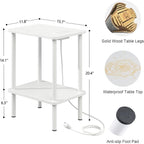Apicizon 2 Tier End Table, Small Side Table with Charging Station, Boho Bedside Table with USB Ports and Outlets, Nightstand for Small Spaces, Bedroom, Living Room, Entryway, Easy Assembly, White