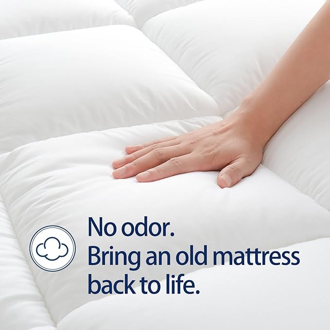 Mattress Topper Twin XL for Back Pain, Extra Thick Mattress Pad Cover, Plush Pillow Top, Deep Elastic Pocket,White,39"X80"+20"