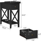 ChooChoo End Table Set of 2, Flip Top Narrow End Table with Drawer, Accent Small Side Table Nightstand for Living Room, Bedroom, and Small Spaces，Blcak