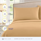Split King Sheets - Breathable Luxury Sheets with Full Elastic & Secure Corner Straps Built In - 1800 Supreme Collection Extra Soft Deep Pocket Bedding Set, Sheet Set, Split King Size, Camel