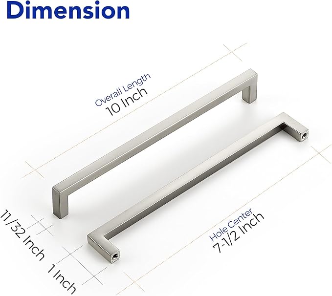 Ravinte 20 Pack Solid 7-1/2 Inch Center to Center Slim Square Bar Drawer Handles Cabinet Hardware - Brushed Nickel Kitchen Pulls