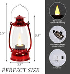 Red Mini Lanterns(12 Pcs-5.1in) with Flickering LED Candle Lights, Vintage Small Western Lanterns for Table Centerpiece, Indoor & Outdoor Christmas Tree Ornaments, Camping Party Decorations
