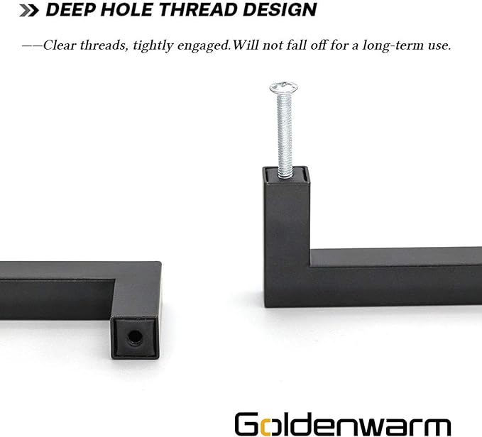 goldenwarm 200 Pack 5 Inch Black Cabinet Handles Matte Black Drawer Pulls Stainless Steel Cabinets Hardware Square Bar Modern for Kitchen Bathroom Cupboard