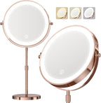Makeup Mirror with Lights, 5000 mAh Rechargeable Double Sided Magnifying Vanity Mirror with 3 Colors, 1x/20x, 360° Rotation , Brightness Adjustable Magnification Lighted Makeup Mirror, Women Gift
