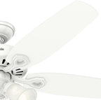 Hunter Fan Company 53236 Hunter Builder Plus Indoor Ceiling Fan with Lights and Remote Control, 52", Snow White Finish