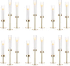 NUPTIO Gold Candlestick Holders Bulk: Set of 18 Glass Hurricane Taper Candle Holders - Decorative Candle Stick Stand for Fall Christmas Fireplace Dining Table Decor
