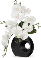 Briful Artificial Orchid Flowers in Black Modern Ceramic Vase 15.7" Tall White Faux Orchid Arrangement Silk Orchid Flower Fake Orchid Centerpiece for Home Office Room Wedding Table Décor