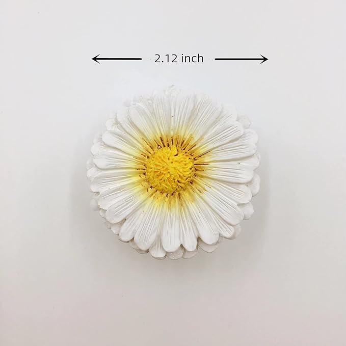 Daisy Vintage Resin Hand Painted Drawer Pulls Cabinet Knobs Handles Country Kitchen Home Decoration White (Pack of 6)