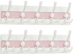 SKOLOO Coastal Wall Mounted Coat Rack - 17" Beach House Entryway Wooden Coat Hook with 5 Hooks for Hanging Coats, Hats or Towels, Oceanfront Cottage Core Collection, White & Palm Beach Pink, Pack of 2