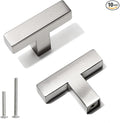 Cabinet Pulls Single Hole Cabinet Handles, 10 Pack Square Brushed Nickel Bar Cabinet Pulls Drawer Cabinet Knobs Cupboard Hardware Cabinet Handles, Stainless Steel Single Hole Cabinet Knobs