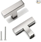 Bar Cabinet Pulls - 2 Pack Square Brushed Nickel Drawer Knobs, Stainless Steel Single Hole Cupboard Hardware