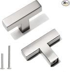 Bar Cabinet Pulls - 30 Pack Square Brushed Nickel Drawer Knobs, Stainless Steel Single Hole Cabinet Handles